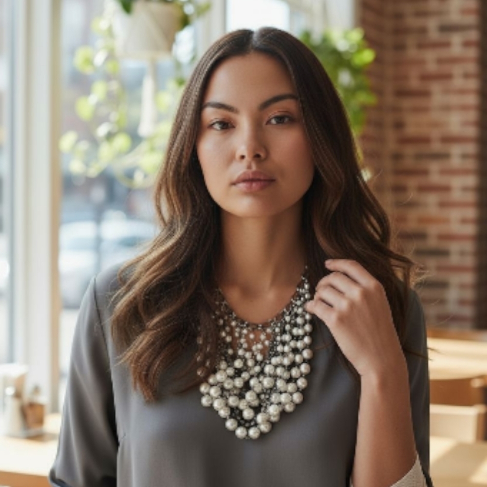 Chico's Layered Pearl and Crystal Statement Necklace